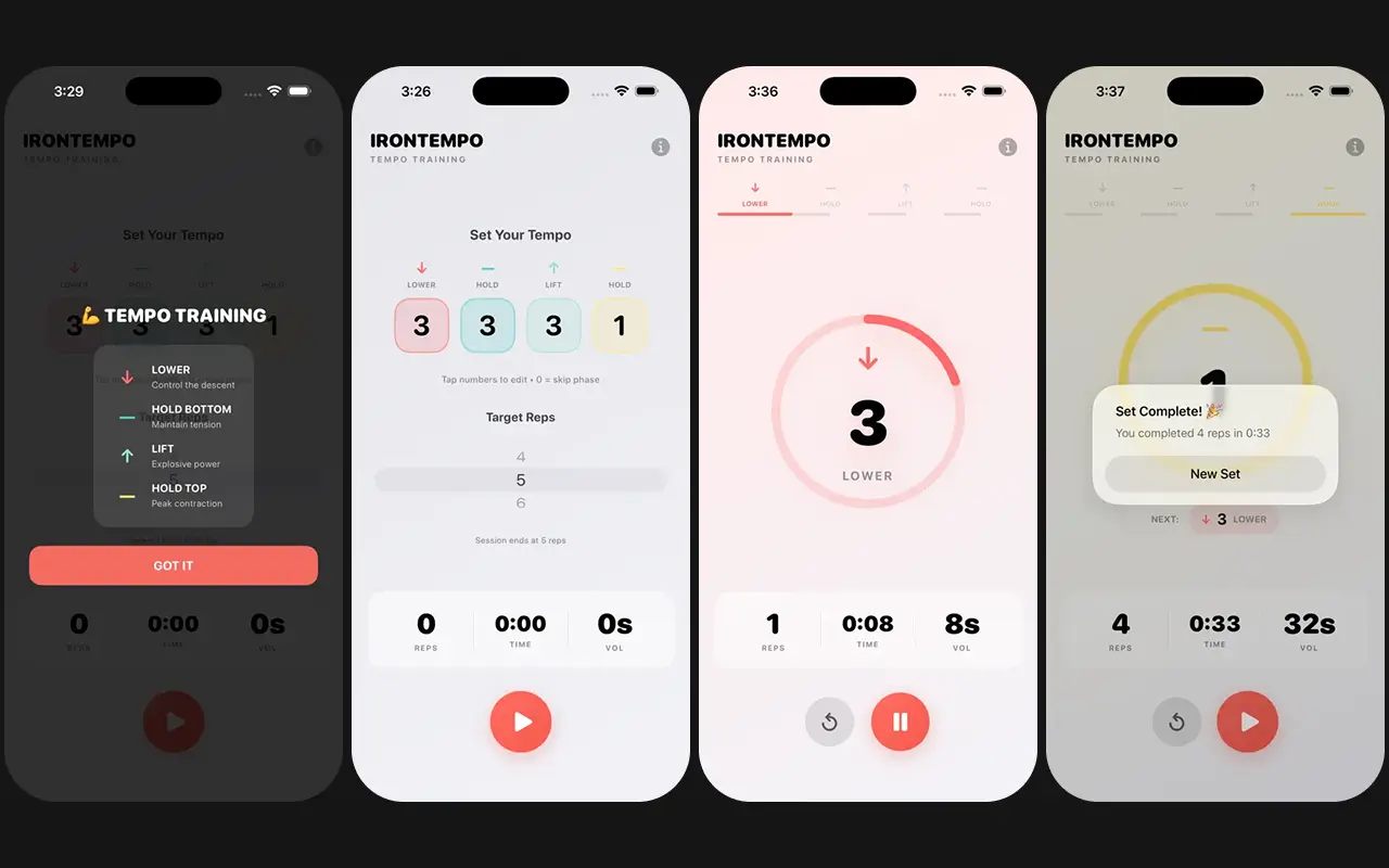IronTempo iOS app interface